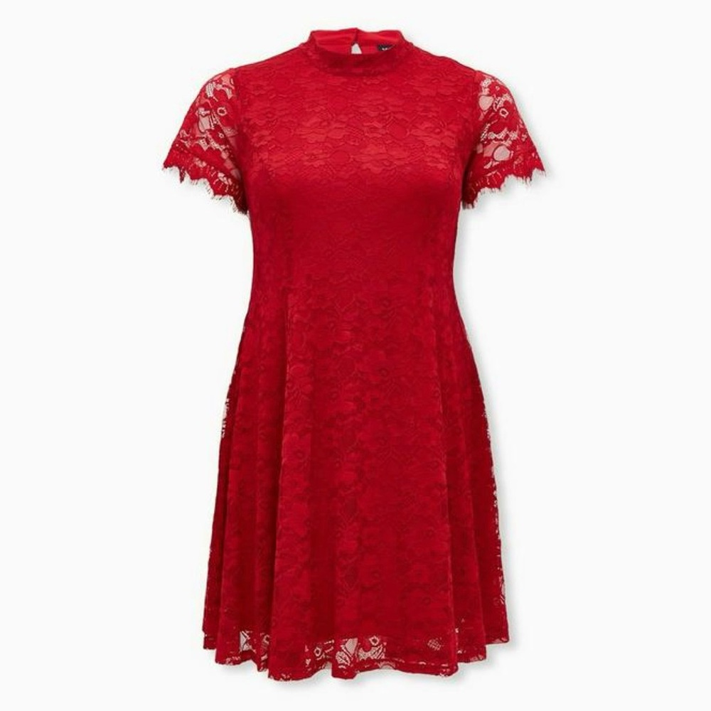 TORRID Red Floral Lace High Neck Holiday Formal Skater Mini Dress Plus Size 1X
